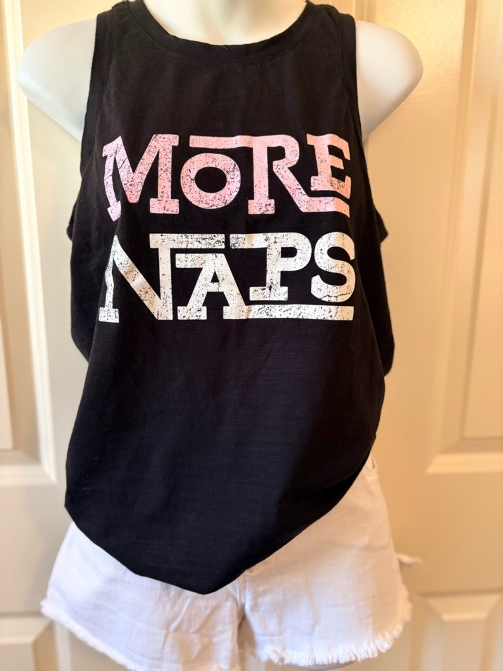 More Naps Black Graphic Muscle Tank Top, size M